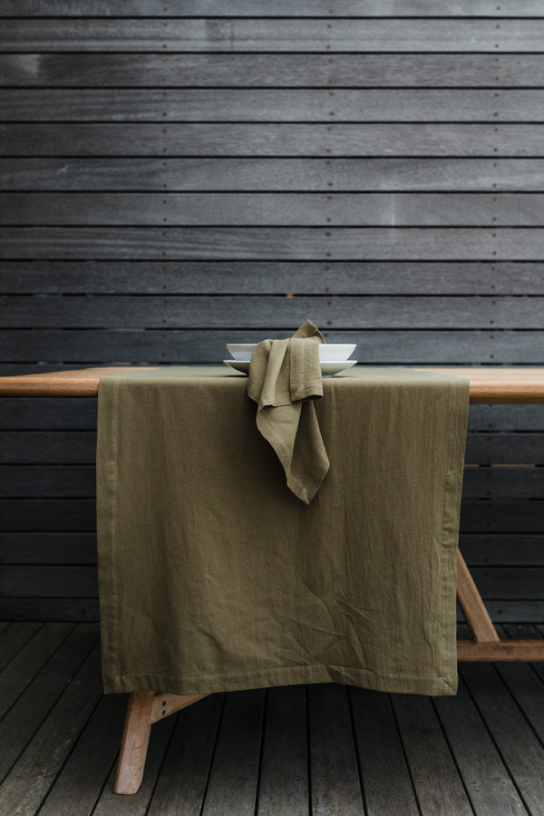 Forest green table runner (recycled cotton)