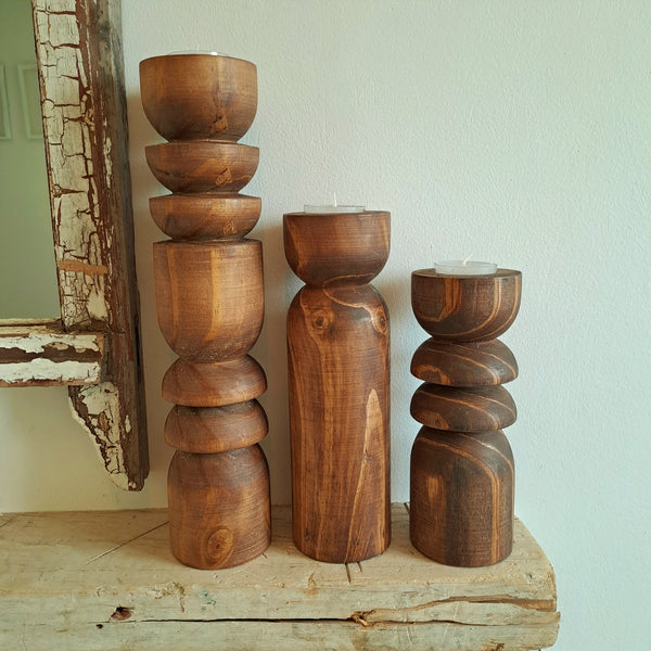 Totem wooden Candle Holders - Set of 3