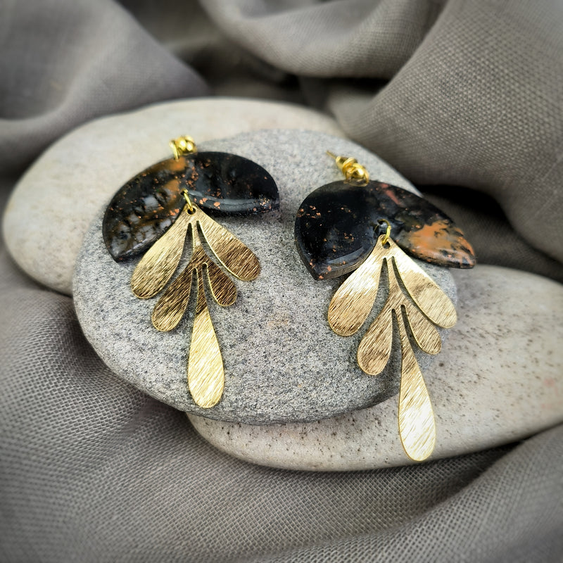 Black speckled polymer clay earrings