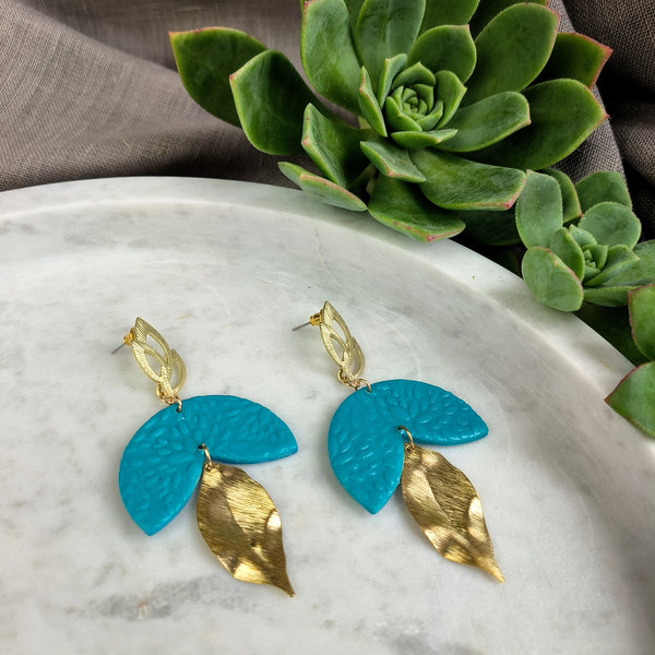 Blue and gold polymer clay earrings