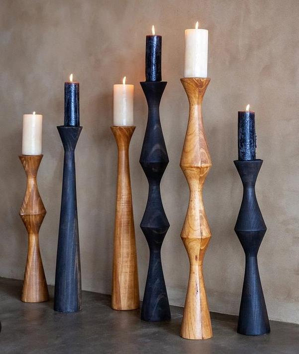 Wooden Floor Candle Holders - Set of 3