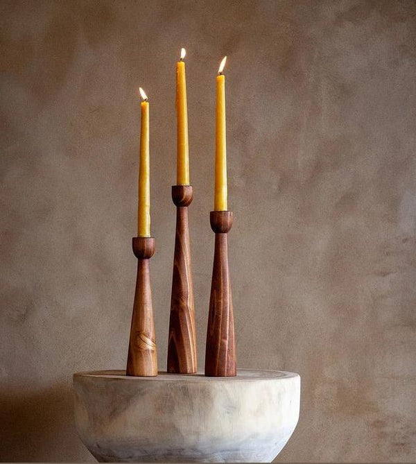 Tapered Wooden Candle Holders - Set of 3