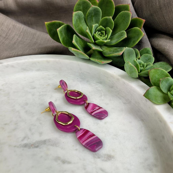 Purple droplet polymer clay earrings