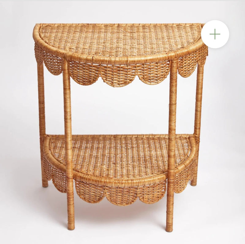 Scalloped rattan side table