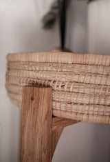 Woven tray bedside table