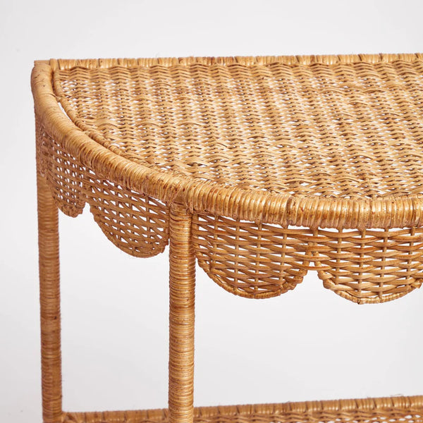 Scalloped rattan side table