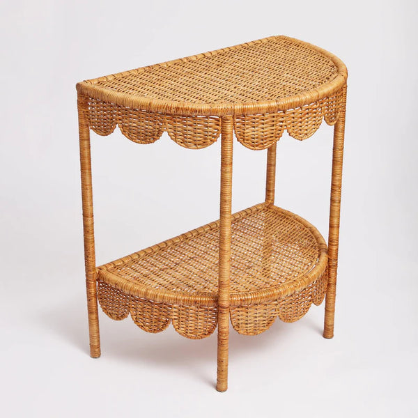 Scalloped rattan side table
