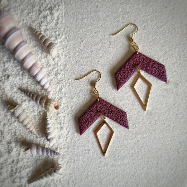 |Purple triangular polymer clay earrings