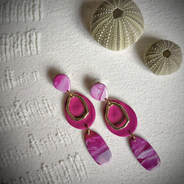 ||Purple droplets polymer clay earrings